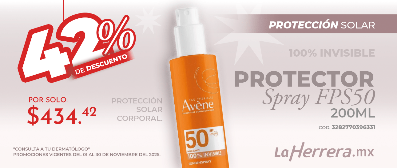Promoción buen fin 2025, protección solar AveneSpray FPS50 200ml a solo 434.42