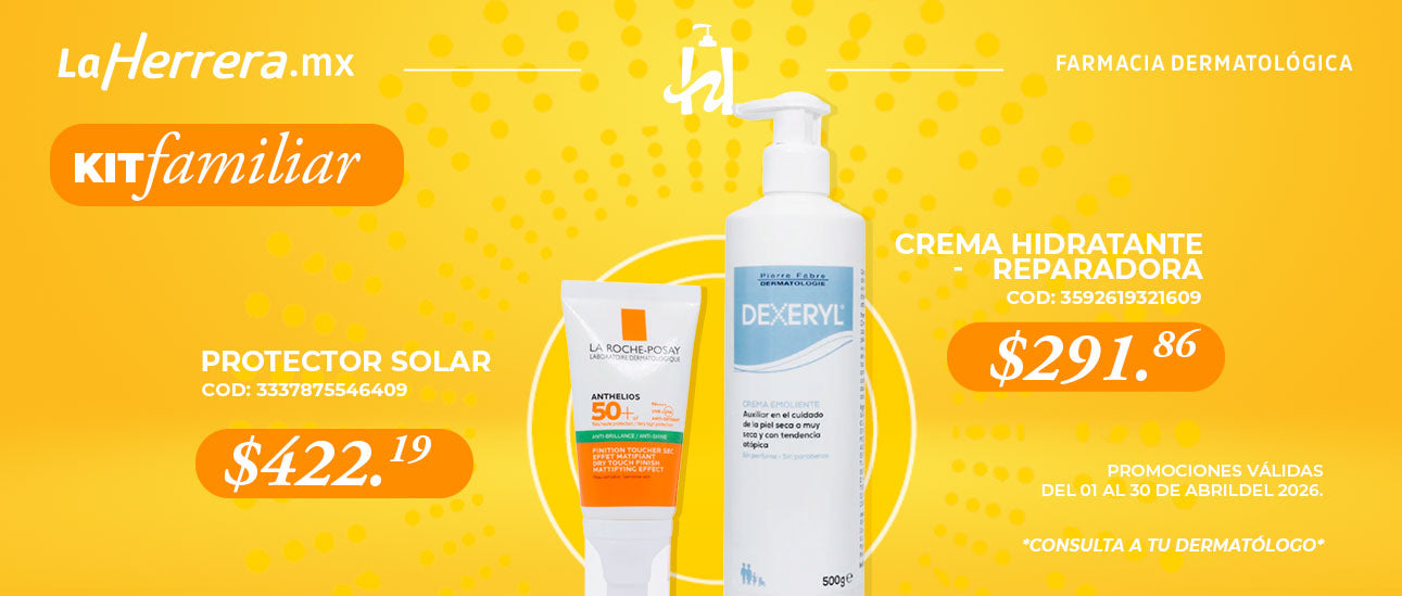 Kit familiar, promoción, Protector Solar $422.19 y Crema Hidratante reparadora $291.86